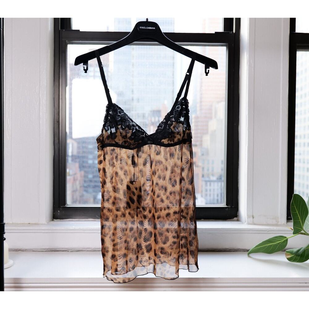 Dolce & Gabbana Beige Leopard Lace Pattern Lingerie Tank Top (IT40)
